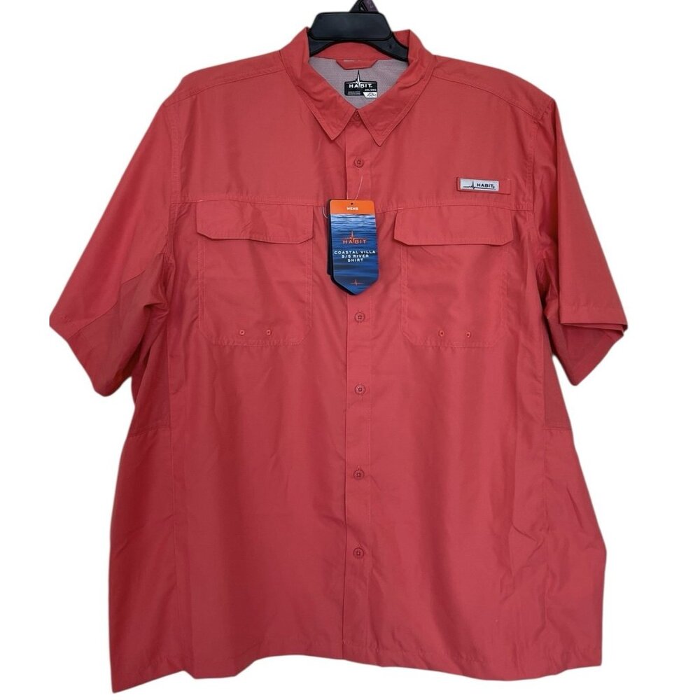 Habit Fishing Outdoor Vented Button Down Shirt Mesh Back Mens Size XXL 2XL Coral